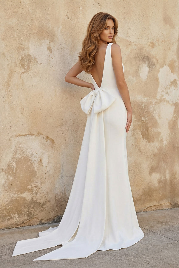 Mermaid Satin Wedding Dress With Bow in Ivory - SHE IS ME Wedding Dresses