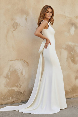 Mermaid Satin Wedding Dress With Bow in Ivory - SHE IS ME Wedding Dresses