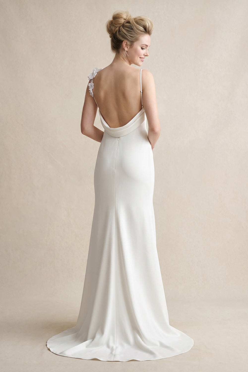 Mermaid Satin Wedding Dress With Floral in White - SHE IS ME Wedding Dresses