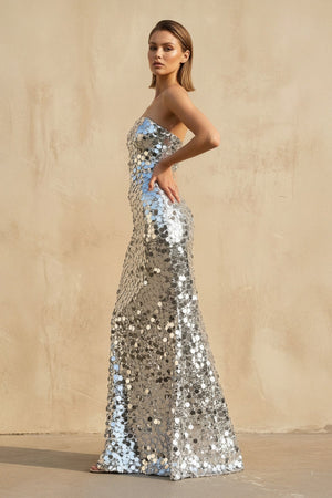 Mermaid Sequins Maxi Dress in Silver - SHE IS ME