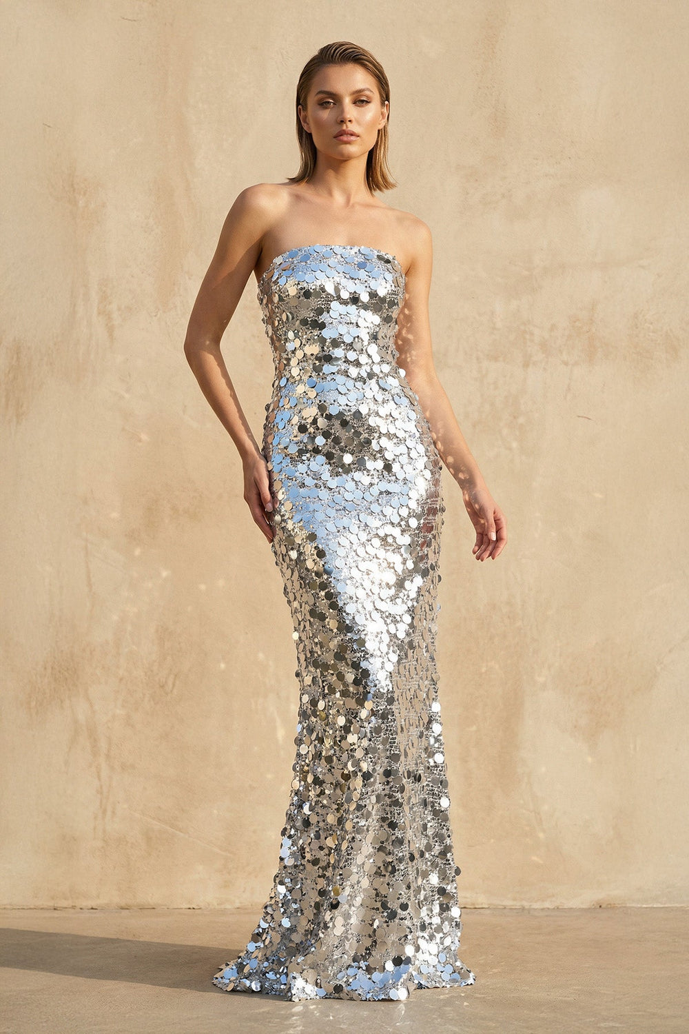 Mermaid Sequins Maxi Dress in Silver - SHE IS ME