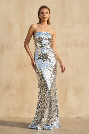 Mermaid Sequins Maxi Dress in Silver - SHE IS ME