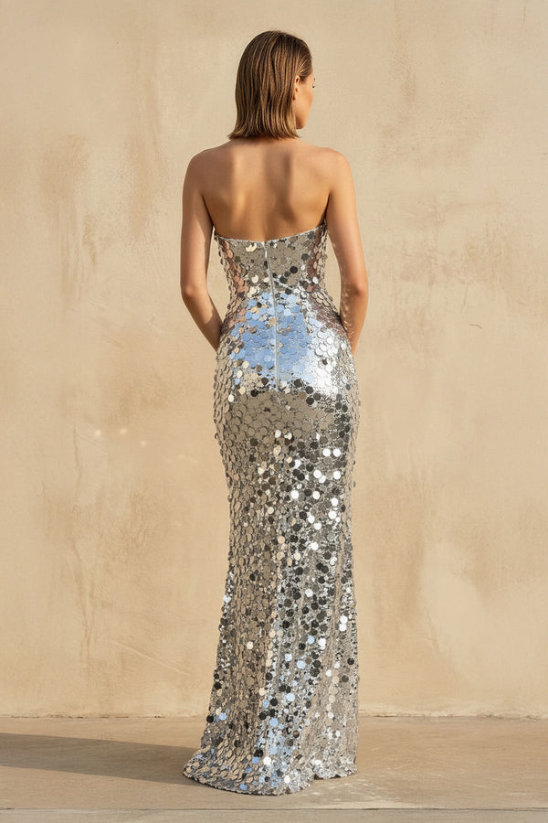 Mermaid Sequins Maxi Dress in Silver - SHE IS ME
