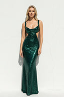 Mermaid Sequins Maxi Dress With Cutout in Emerald Green - SHE IS ME