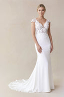 Mermaid Short Sleeves Lace Wedding Dress With Appliques in White - SHE IS ME Wedding Dresses