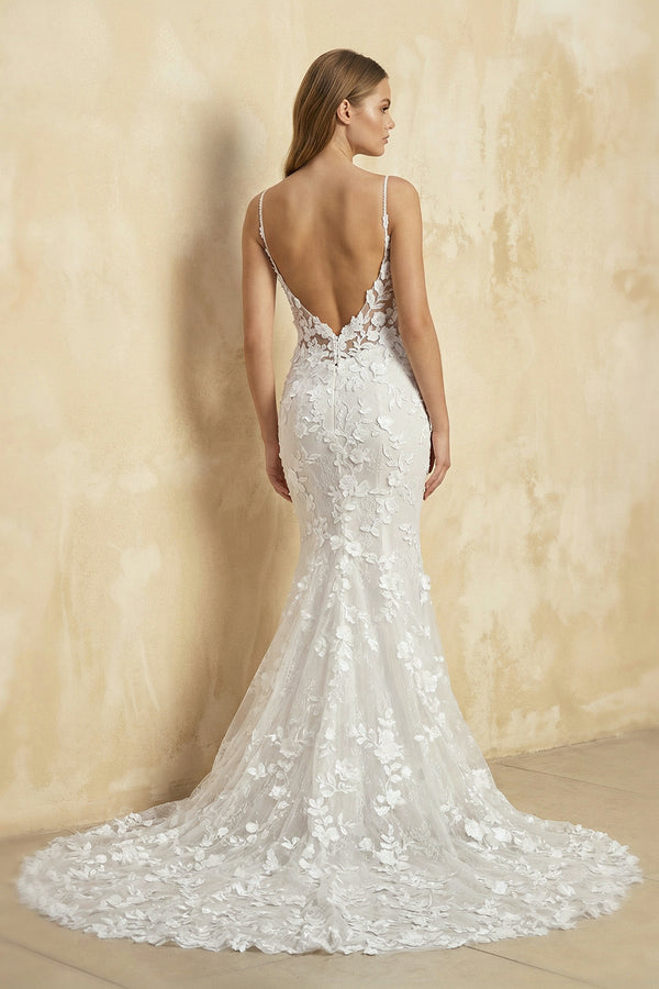 Mermaid Spaghetti Straps Lace Wedding Dress in Ivory - SHE IS ME Wedding Dresses