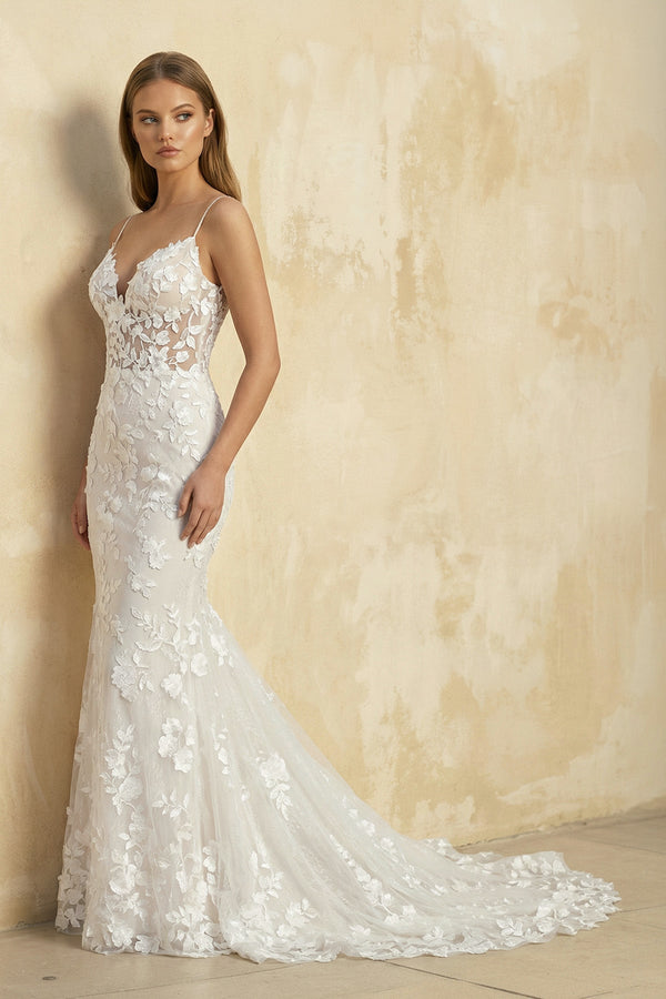 Mermaid Spaghetti Straps Lace Wedding Dress in Ivory - SHE IS ME Wedding Dresses