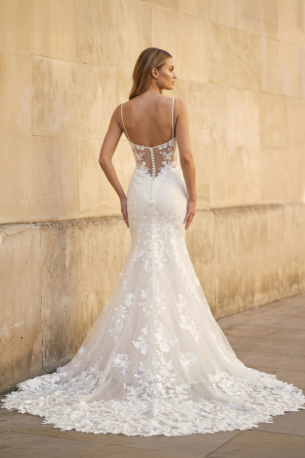 Mermaid Spaghetti Straps Lace Wedding Dress in White - SHE IS ME Wedding Dresses