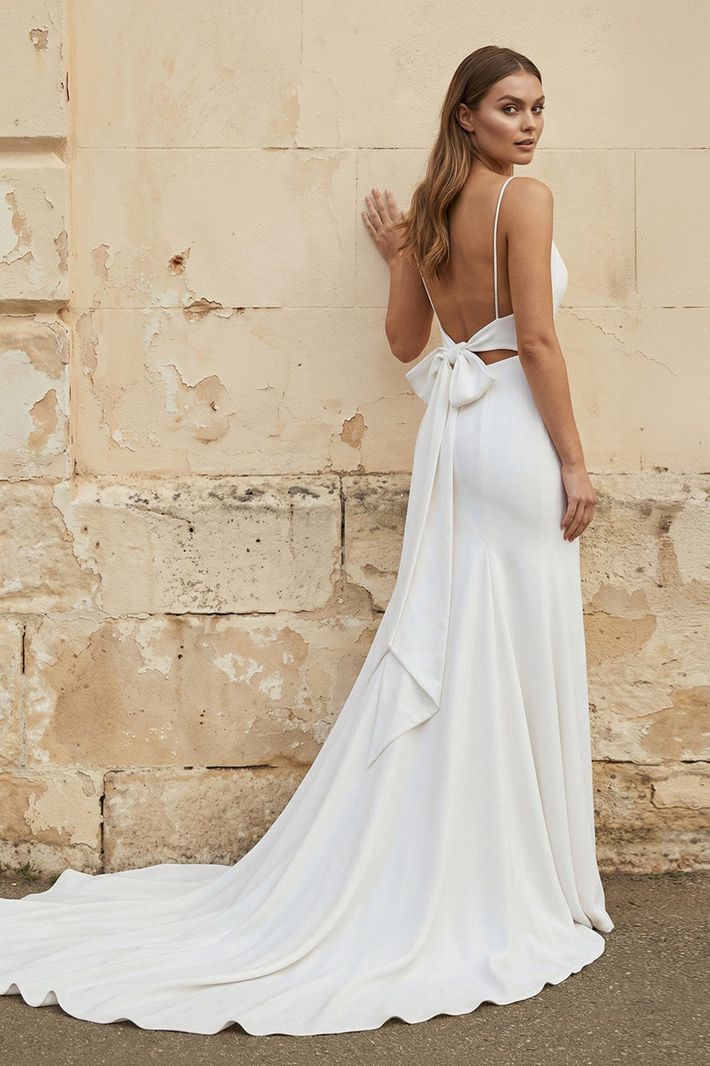 Mermaid Spaghetti Straps V - Neck Wedding Dresses in White - SHE IS ME Wedding Dresses