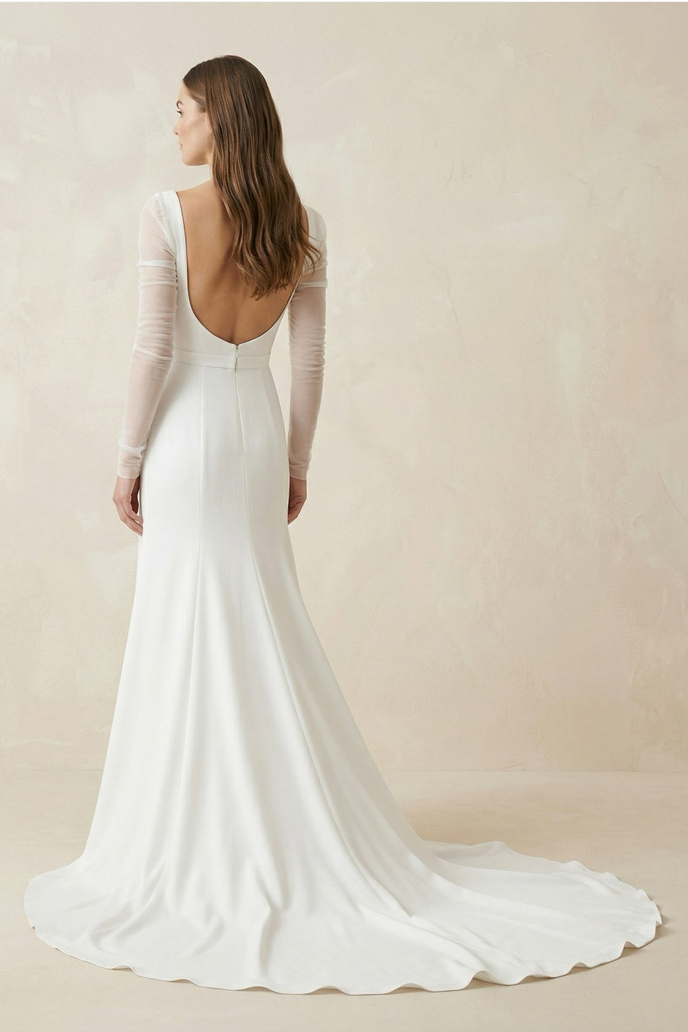 Mermaid Square Neck Long Sleeves Satin Wedding Dresses - SHE IS ME Wedding Dresses