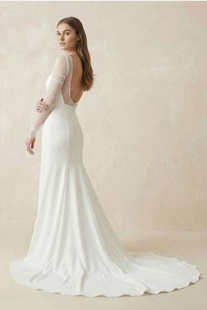 Mermaid Square Neck Long Sleeves Satin Wedding Dresses - SHE IS ME Wedding Dresses
