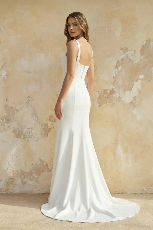 Mermaid Square Neck Satin Wedding Dress in White - SHE IS ME Wedding Dresses