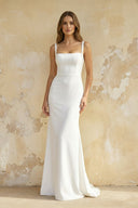 Mermaid Square Neck Satin Wedding Dress in White - SHE IS ME Wedding Dresses