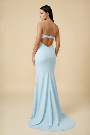 Mermaid Strapless Pleated Open Back Maxi Dress in Sky Blue - SHE IS ME PROM DRESSES