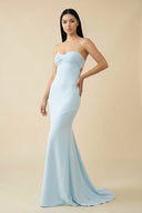 Mermaid Strapless Pleated Open Back Maxi Dress in Sky Blue - SHE IS ME PROM DRESSES