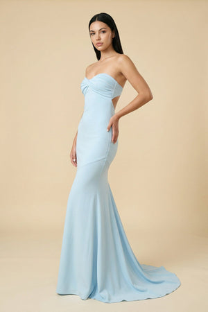 Mermaid Strapless Pleated Open Back Maxi Dress in Sky Blue - SHE IS ME PROM DRESSES