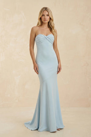 Mermaid Strapless Pleated Open Back Maxi Dress in Sky Blue