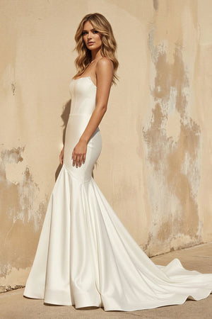 Mermaid Strapless Satin Wedding Dress in Ivory - SHE IS ME Wedding Dresses
