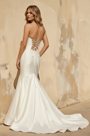Mermaid Strapless Satin Wedding Dress in Ivory - SHE IS ME Wedding Dresses