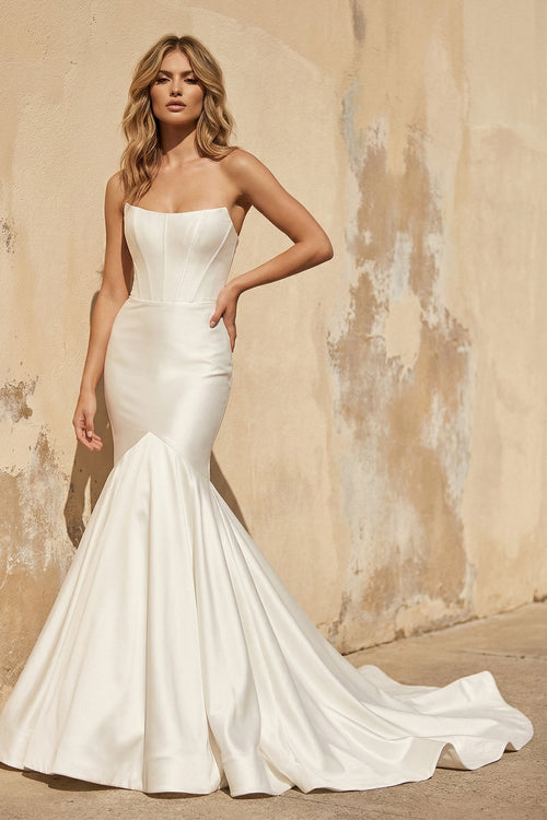 Mermaid Strapless Satin Wedding Dress in Ivory - SHE IS ME Wedding Dresses