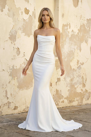 Mermaid Strapless Satin Wedding Dress in White - SHE IS ME Wedding Dresses