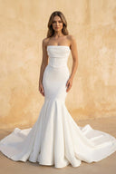 Mermaid Strapless Satin Wedding Dress in White - SHE IS ME Wedding Dresses