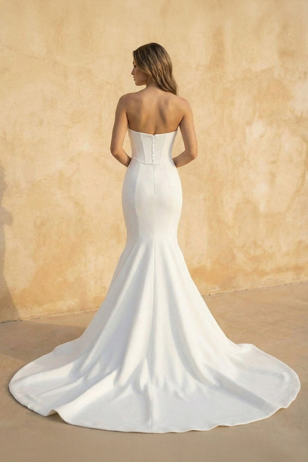 Mermaid Strapless Satin Wedding Dress in White - SHE IS ME Wedding Dresses