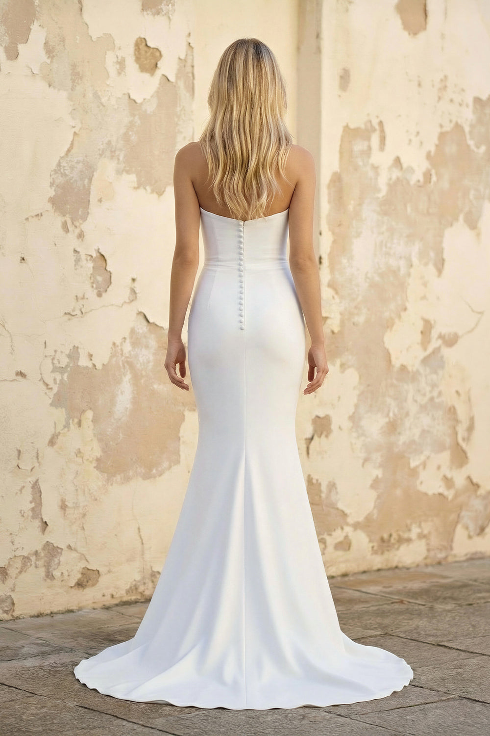 Mermaid Strapless Satin Wedding Dress in White - SHE IS ME WEDDING DRESSES