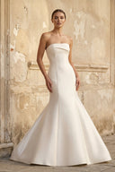 Mermaid Strapless Satin Wedding Dress With Bow in White - SHE IS ME Wedding Dresses