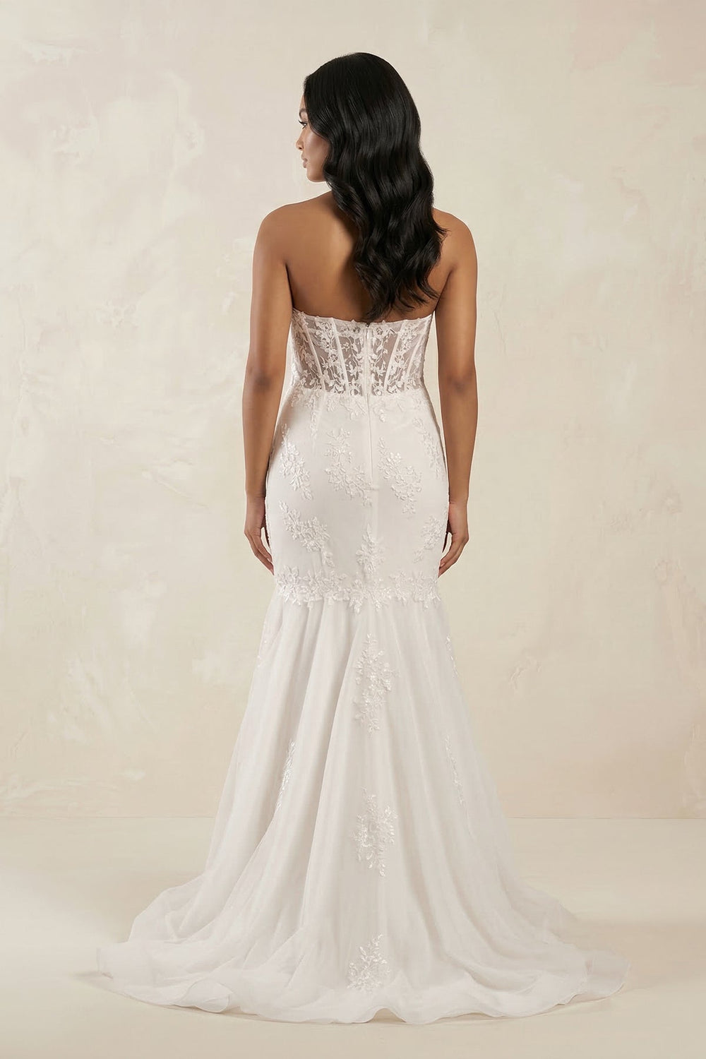 Mermaid Sweetheart Appliqued Tulle Wedding Dress in White - SHE IS ME Wedding Dresses