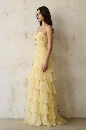 Mermaid Sweetheart Ruffled Maxi Dress With Cutout in Yellow - SHE IS ME PROM DRESSES