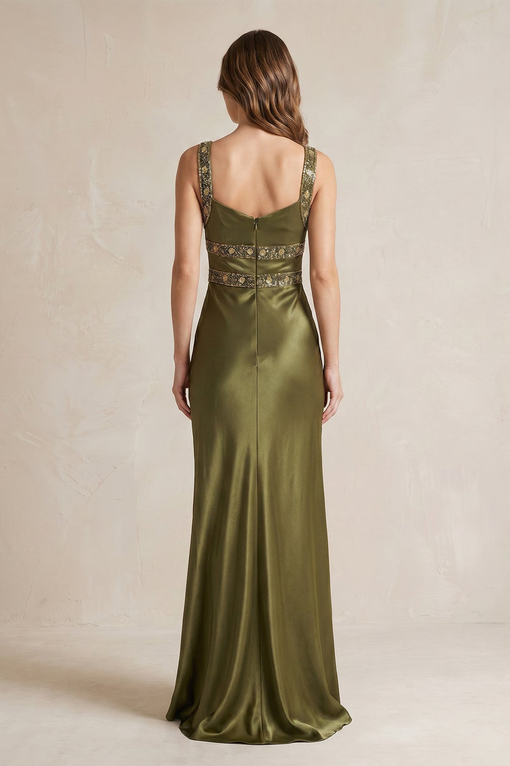 Mermaid Sweetheart Satin Prom Dress With Waist Embellishment in Olive - SHE IS ME PROM DRESSES