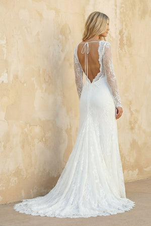 Mermaid V Neck Long Sleeves Lace Wedding Dress in Ivory - SHE IS ME Wedding Dresses