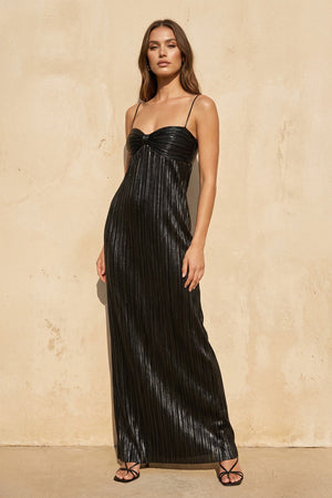 Metallic Pleated Maxi Dress in Black - SHE IS ME