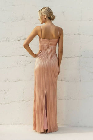 Metallic Pleated Maxi Dress in Rose Gold - SHE IS ME