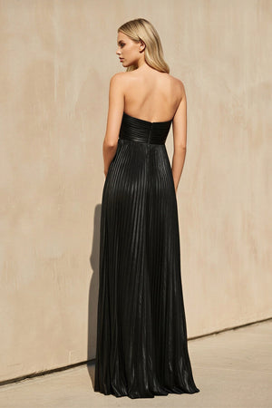 Metallic Strapless Maxi Dress With Slit in Black - SHE IS ME PROM DRESSES