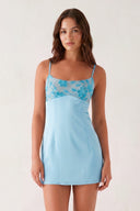 Blue Spaghetti Straps Sheath Linen Mini Homecoming Dress | SHEISME