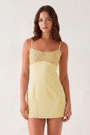 Yellow Spaghetti Straps Sheath Linen Mini Homecoming Dress | SHEISME