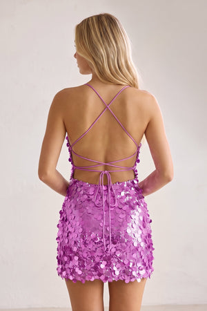 Purple Sparkly Spaghetti Straps Sequin Sheath Homecoming Dress (2) | SHEISME