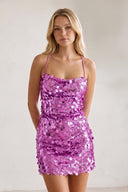 Purple Sparkly Spaghetti Straps Sequin Sheath Homecoming Dress | SHEISME
