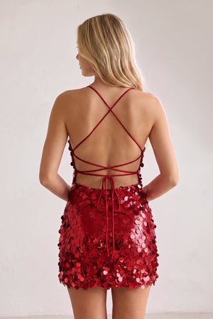 Burgundy Sparkly Spaghetti Straps Sequin Sheath Homecoming Dress | SHEISME