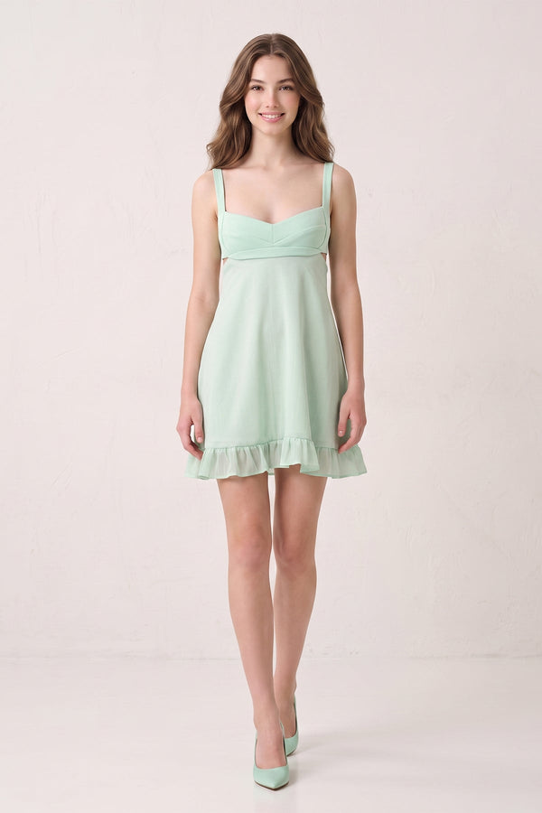 Mint Green Sweetheart Chiffon Ruffled A-Line Cut-Out Homecoming Dress (3) | SHEISME