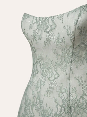 Sage Green A Line Scoop Neck Short Homecoming Dresses With Lace Appliques - SHEISME