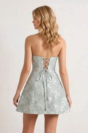 Sage Green A Line Scoop Neck Short Homecoming Dresses With Lace Appliques - SHEISME