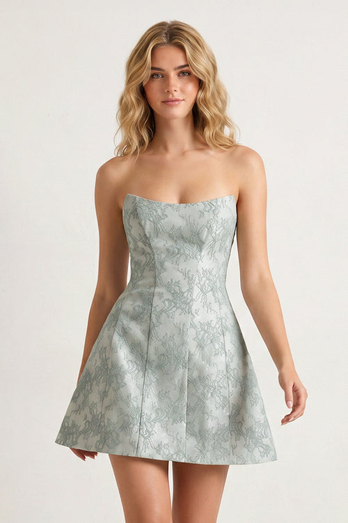 Sage Green A Line Scoop Neck Short Homecoming Dresses With Lace Appliques - SHEISME