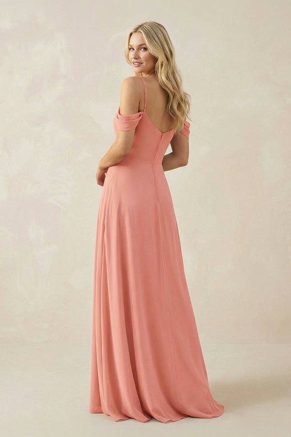 Off-the-Shoulder Chiffon A-Line Maxi Bridesmaid Dress in Mulberry - SHE IS ME BRIDESMAID DRESSES