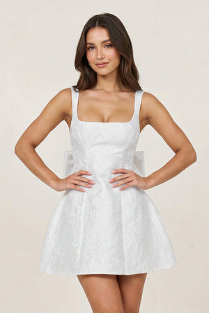 White Square Neck A Line Short Homecoming Dresses With Bow – SHEISME