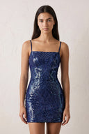 Navy Blue Sparkly Sequin Backless Bodycon Mini Party Dresses | SHEISME
