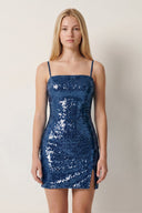 Navy Blue Sparkly Spaghetti Straps Zipper Back Sequin Mini Homecoming Dresses | SHEISME