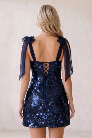 Navy Blue Sparkly V-Neck A-Line Sequin Homecoming Dress (4) | SHEISME